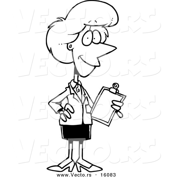 600x620 Vector Of A Cartoon Female Executive Holding A Clipboard