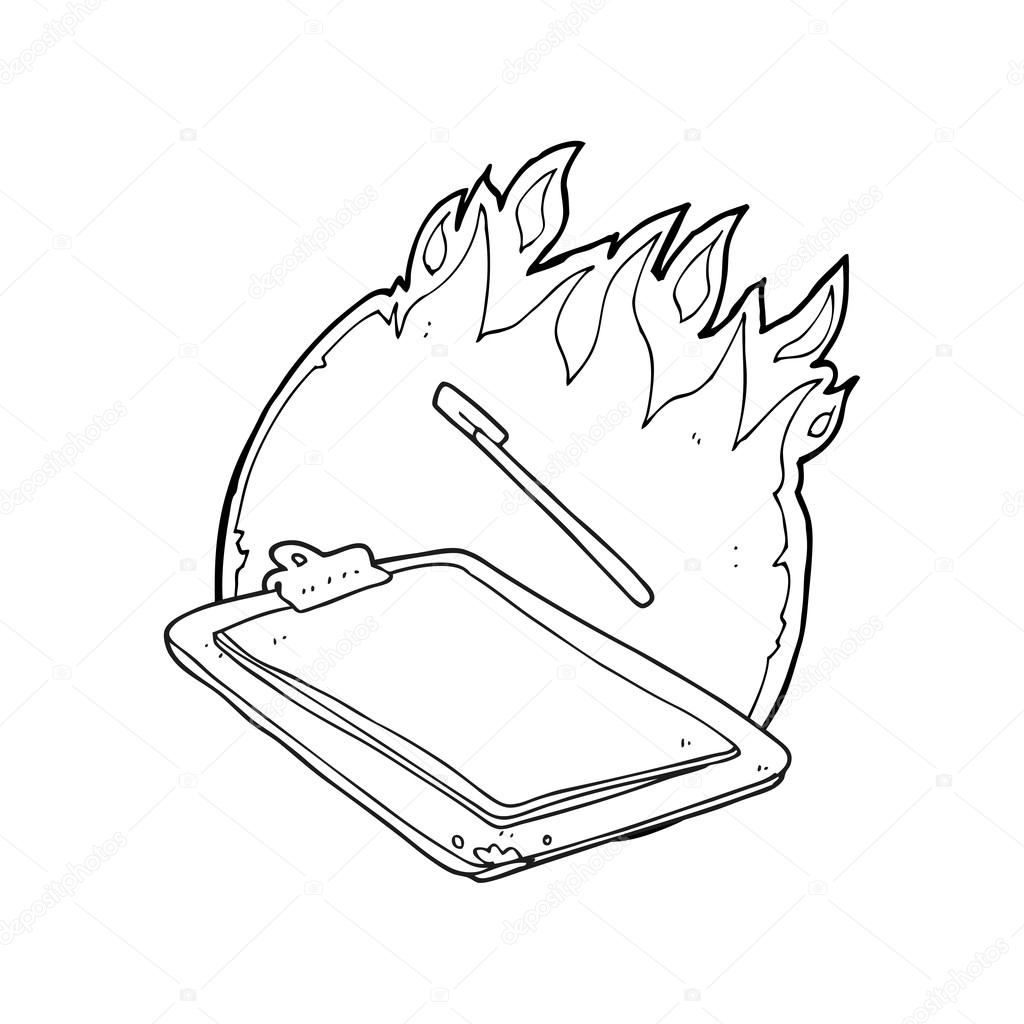 1024x1024 Black And White Cartoon Clip Board On Fire Stock Vector