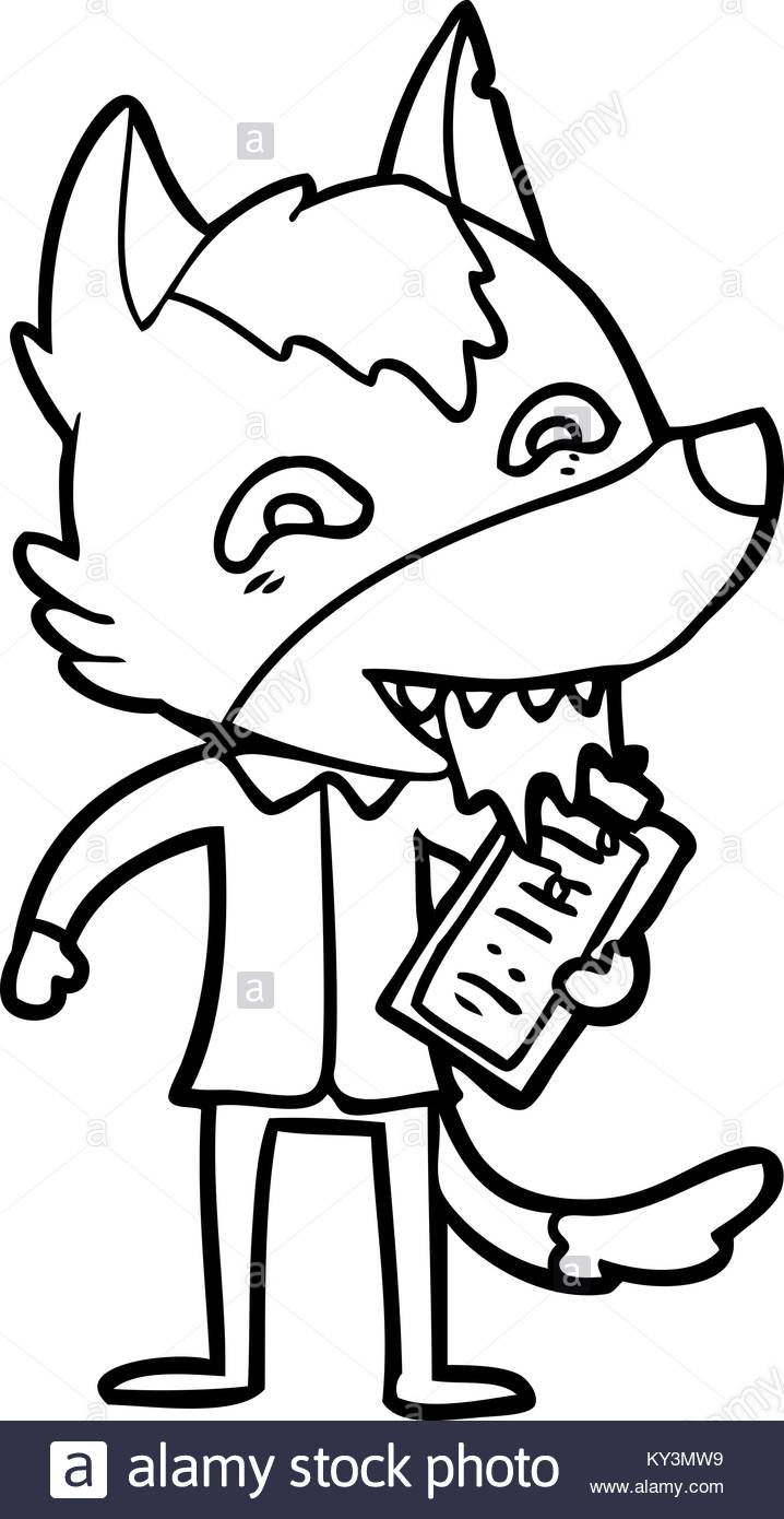 718x1390 Cartoon Hungry Wolf With Clip Board Stock Vector Art