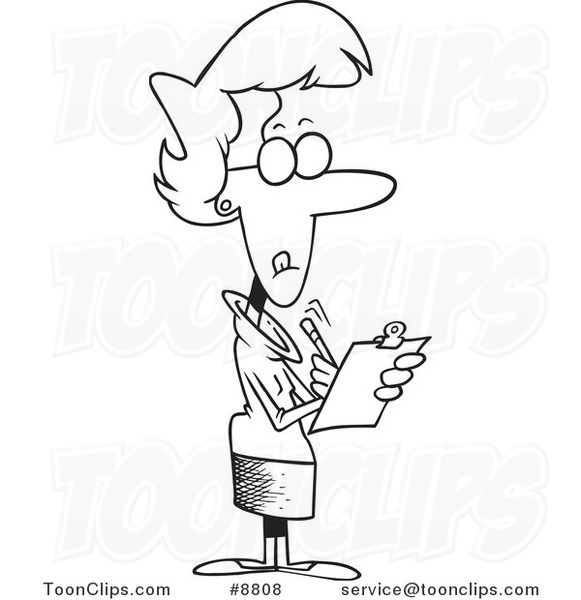 581x600 Cartoon Blacknd White Line Drawing Of Female Manager Using