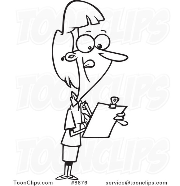 581x600 Cartoon Black And White Line Drawing Of A Female Supervisor Using