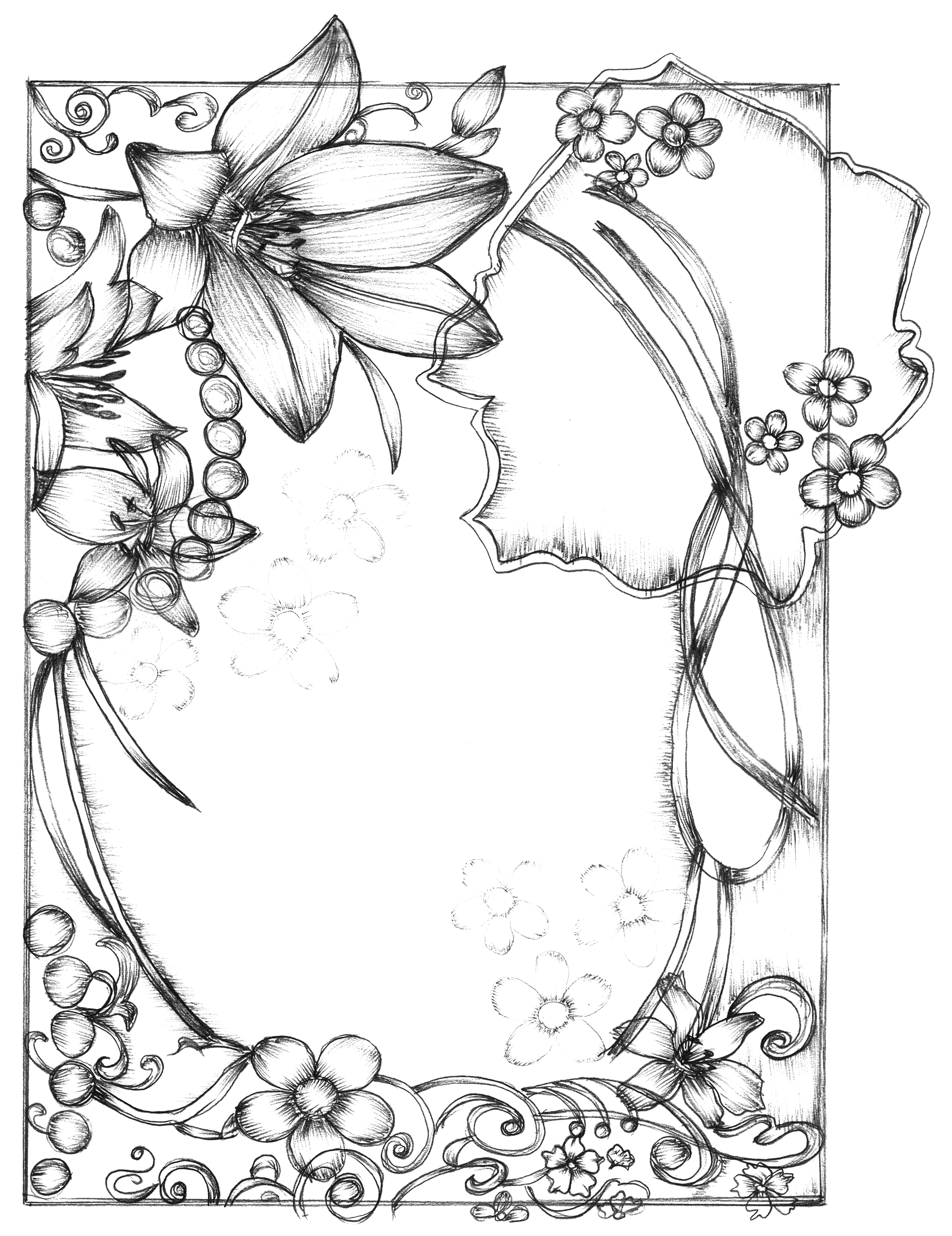 1927x2500 Pen Drawing Style Flower Border Clip Art Free Vector 4vector