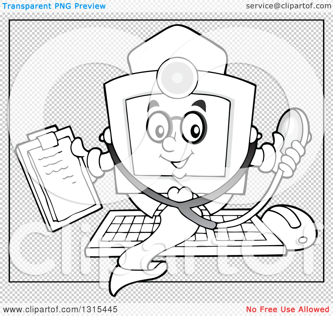 1080x1024 Clipart Of A Cartoon Grayscale Desktop Doctor Computer Character