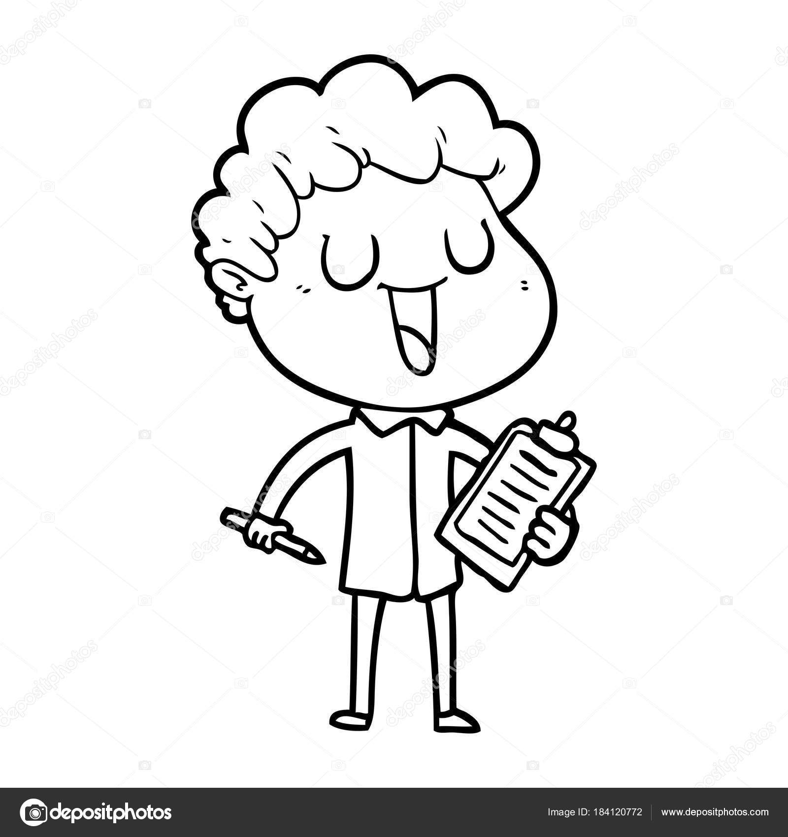 1600x1700 Laughing Cartoon Man Clipboard Pen Stock Vector