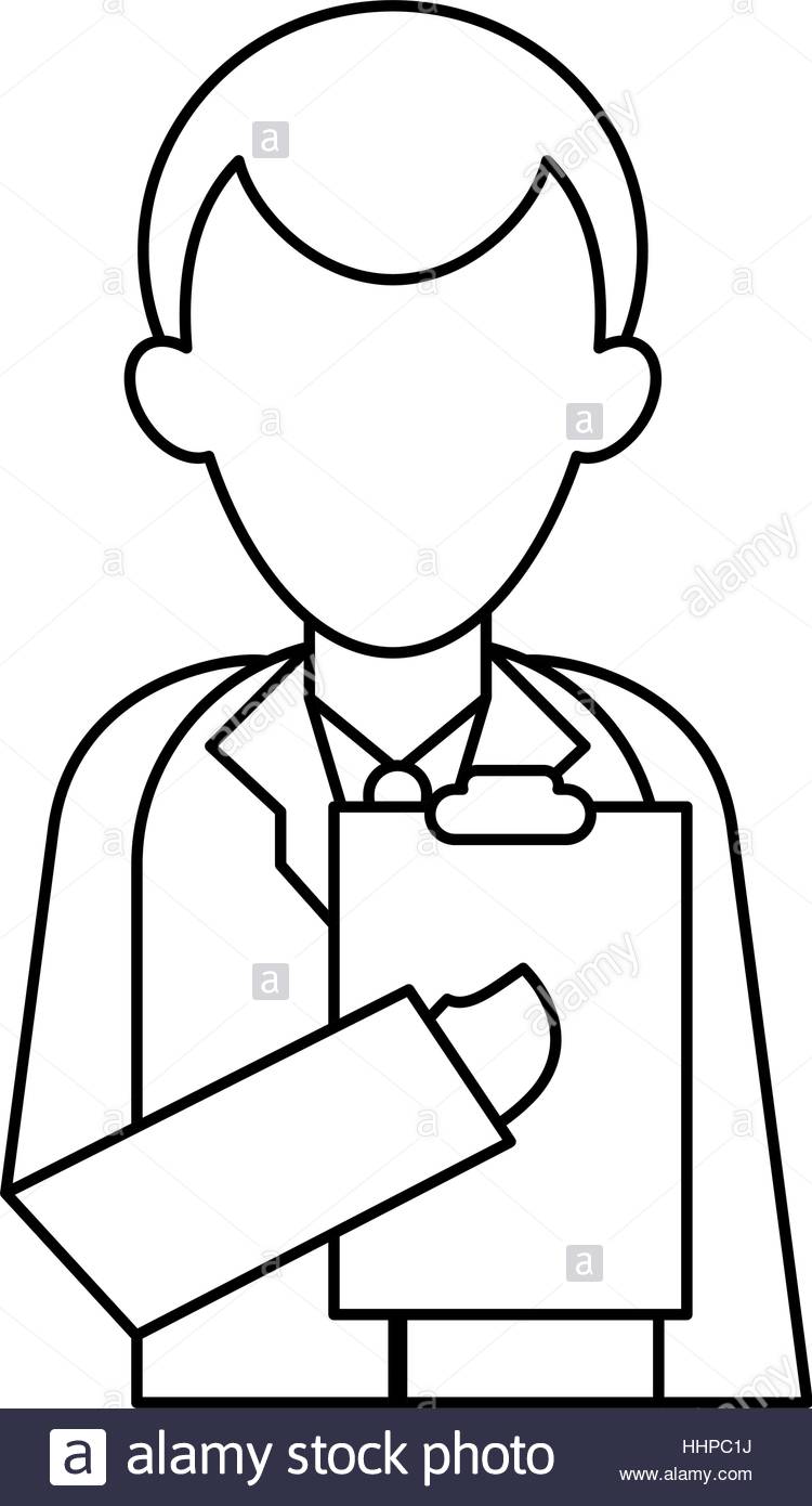 750x1390 Character Doctor Clipboard Uniform Medicine Outline Stock Vector