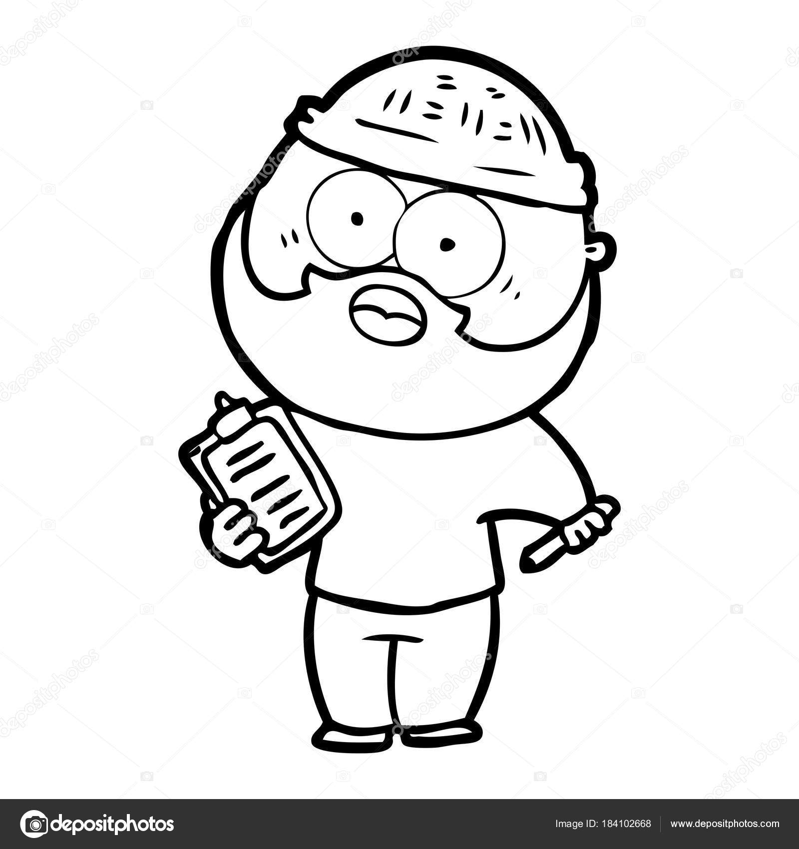 1600x1700 Cartoon Bearded Man Clipboard Pen Stock Vector Lineartestpilot