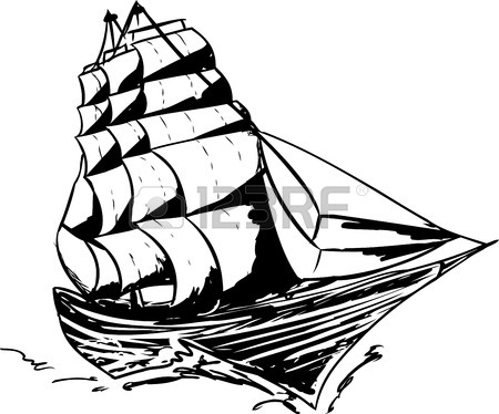 450x374 Cropped Doodle Sketch Of 18th Century Clipper Ship Royalty Free