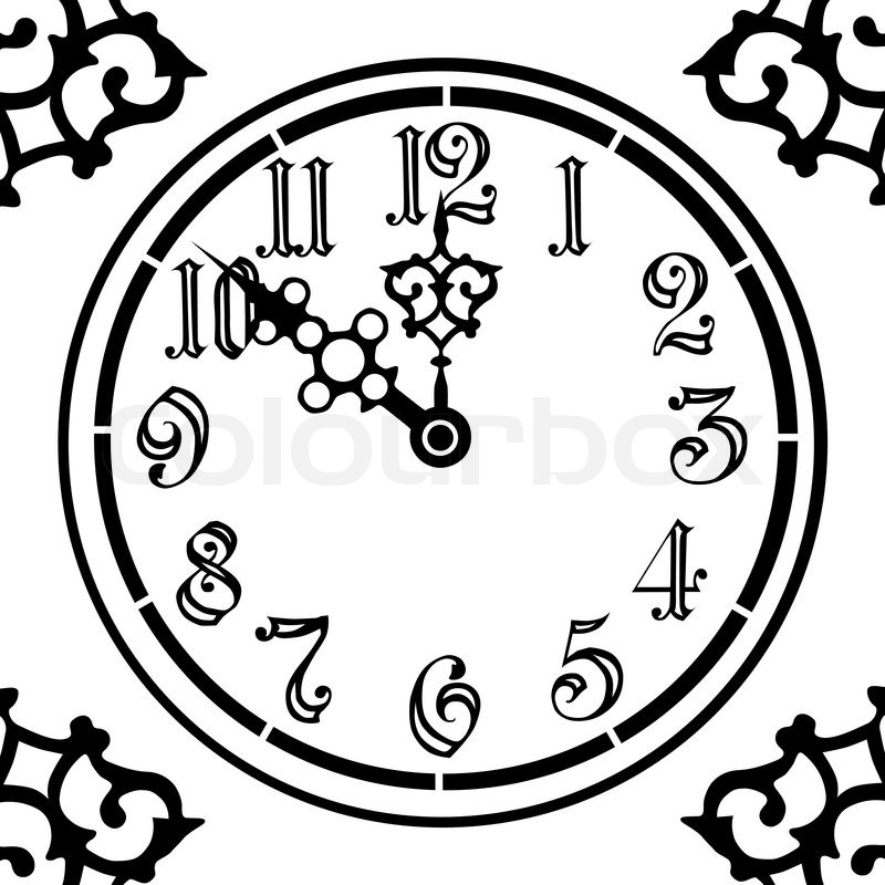 800x800 Old Style Vintage Clock In Black And White Stock Vector Colourbox