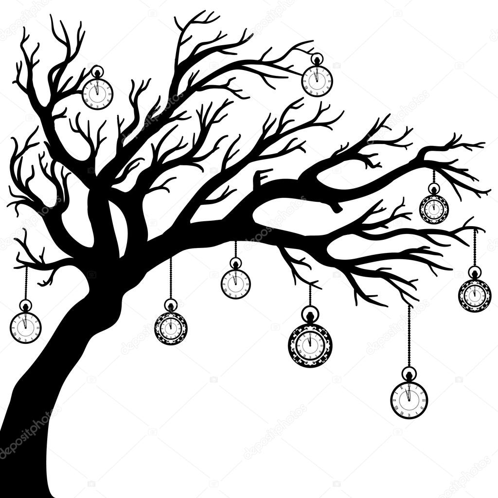 1024x1024 Vector Drawing Of The Tree With Clock Stock Vector Alinabel