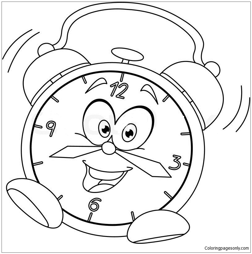 813x820 Alarm Clock Cartoon Coloring Page