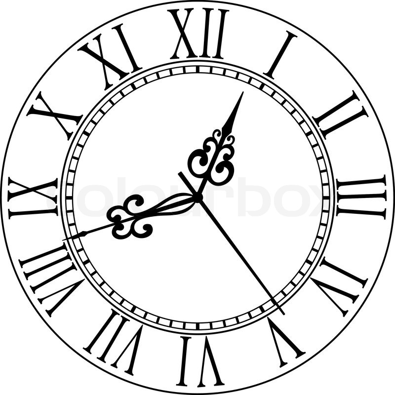 800x800 Old Black And White Clock Face With Roman Numerals And Ornate