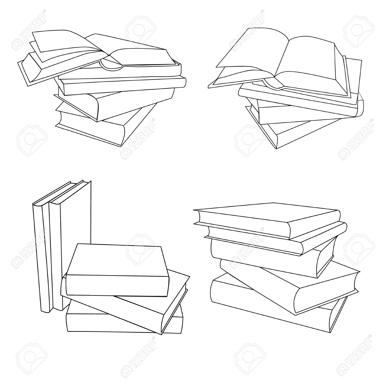 1300x1300 Set Stacks Of Book. Opened Closed Books, Stacked Books