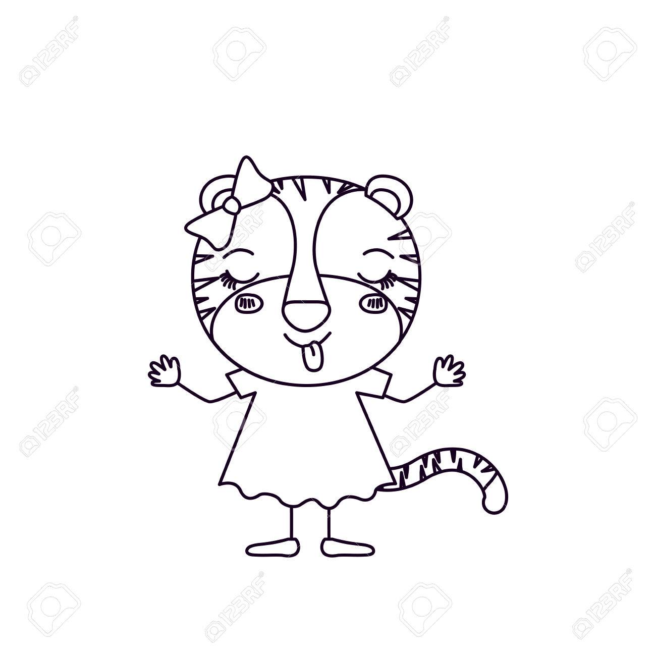 1300x1300 Sketch Silhouette Caricature Of Female Tigress In Dress