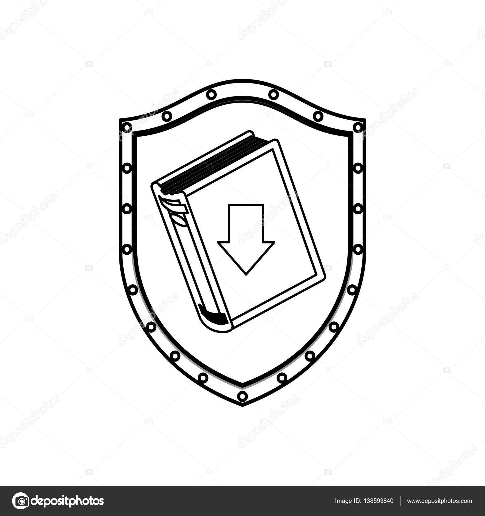 1600x1700 Silhouette Shield With Closed Book And Arrow Stock Vector