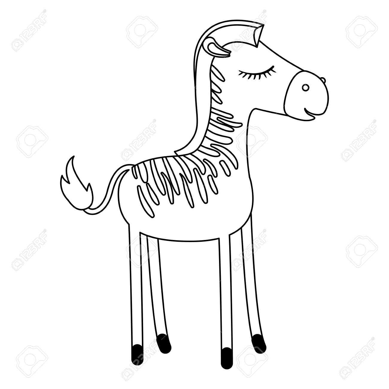 1300x1300 Female Zebra Cartoon With Closed Eyes Expression In Monochrome