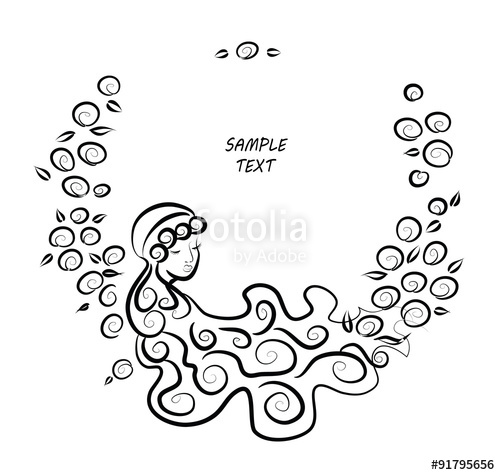 500x475 Beautiful Woman Head With Curly Hair And Roses