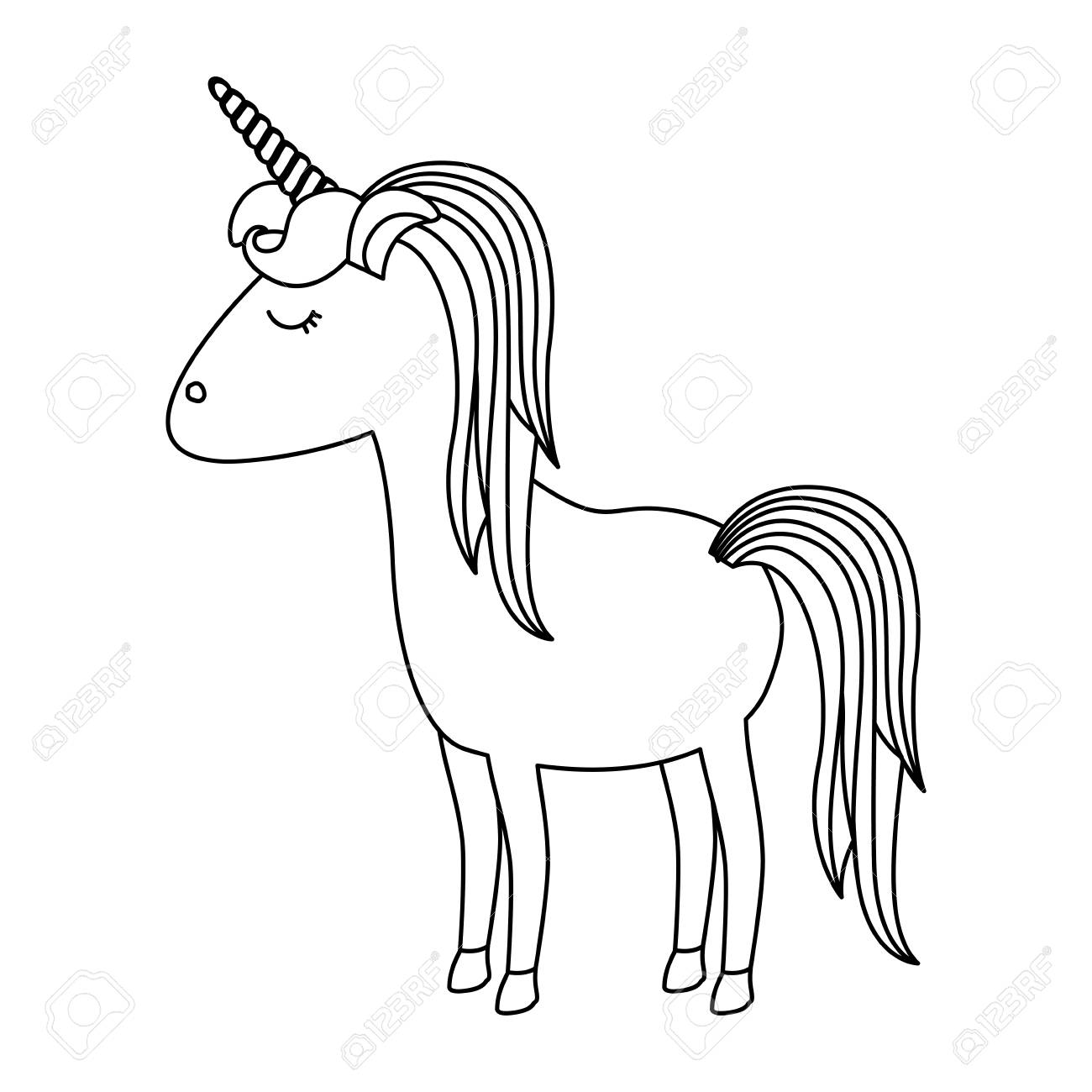 1300x1300 Monochrome Silhouette Of Cartoon Unicorn Standing With Closed