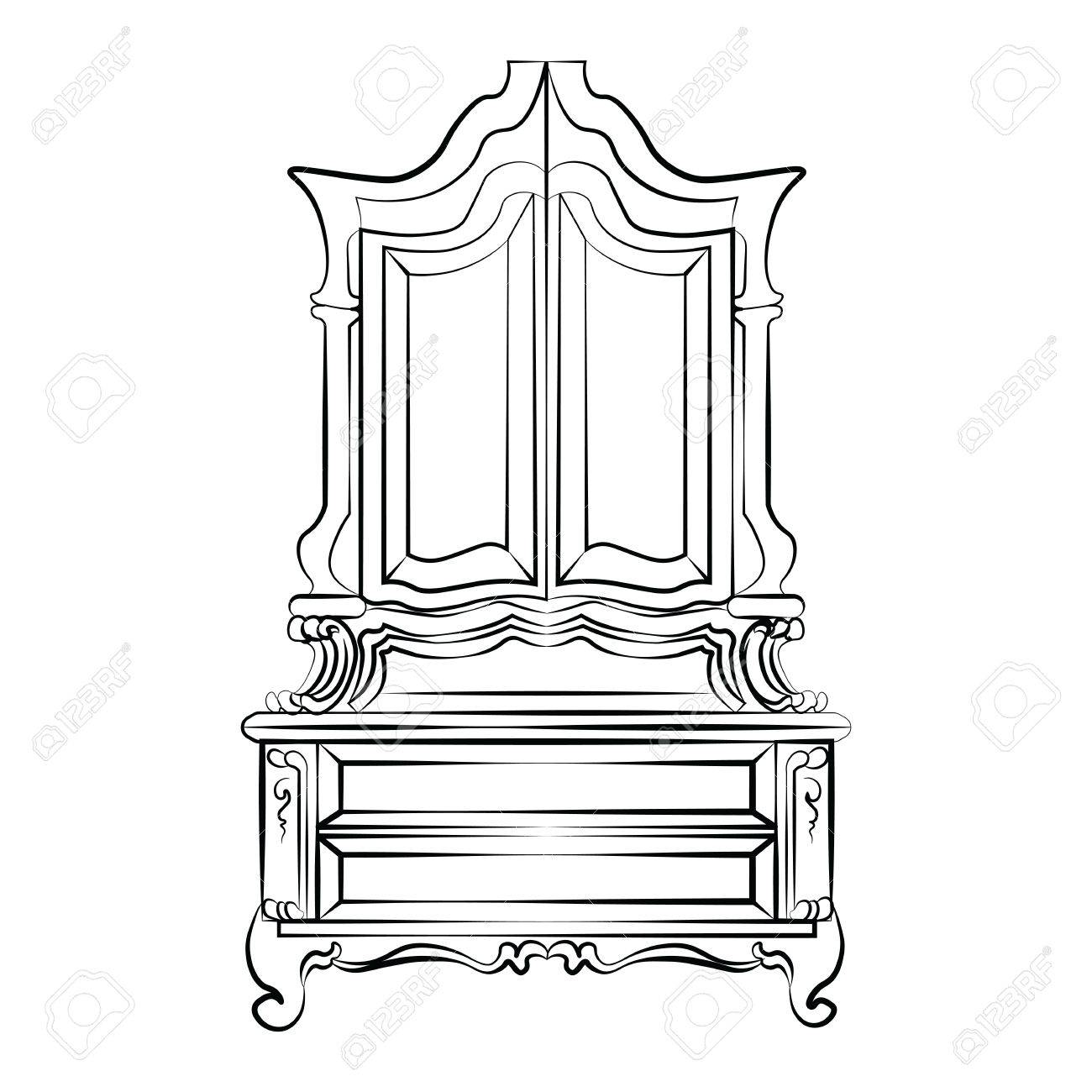 1300x1300 Classic Showcase Closet Sideboard With Ornaments. Vector Royalty