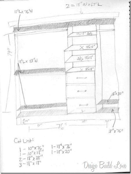 453x599 Hand Drawn Custom Closet Kit With Partial Cut List Adjustable