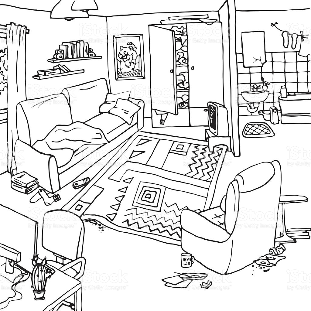 1024x1024 Hand Drawn Illustration Of A Room With Clutter. This May Be A Room