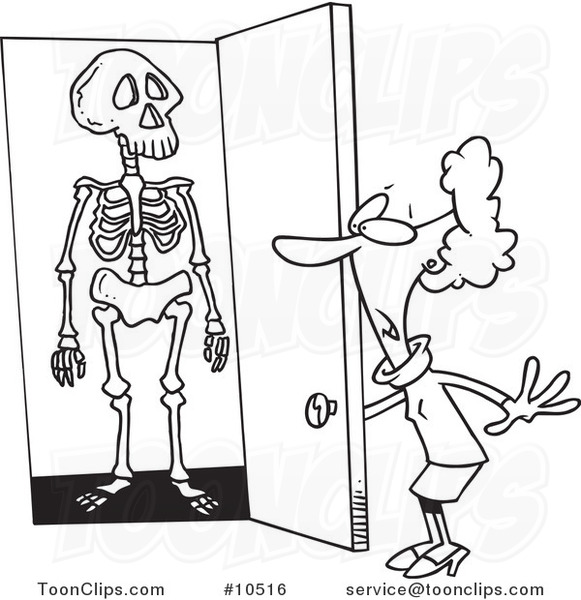 581x600 Cartoon Black And White Line Drawing Of A Skeleton In A Lady'S