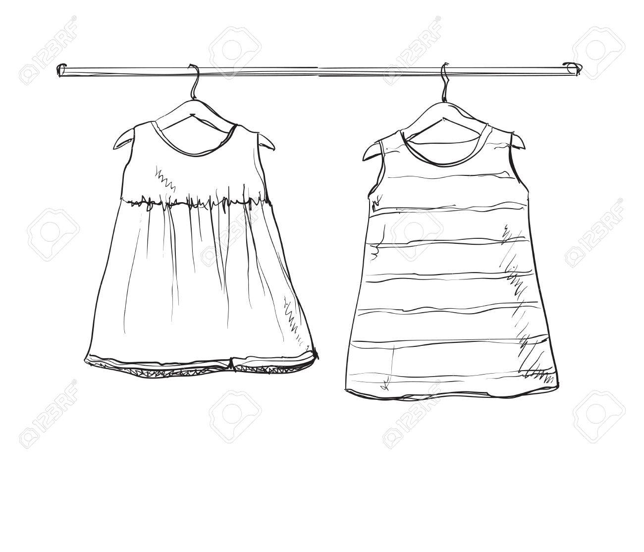 1300x1114 Baby Dress Vector Sketch. Clothes On The Hanger. Hand Drawn
