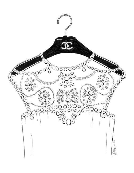 570x737 Chanel On A Hanger Fashion Line Drawing Print By Karaendres