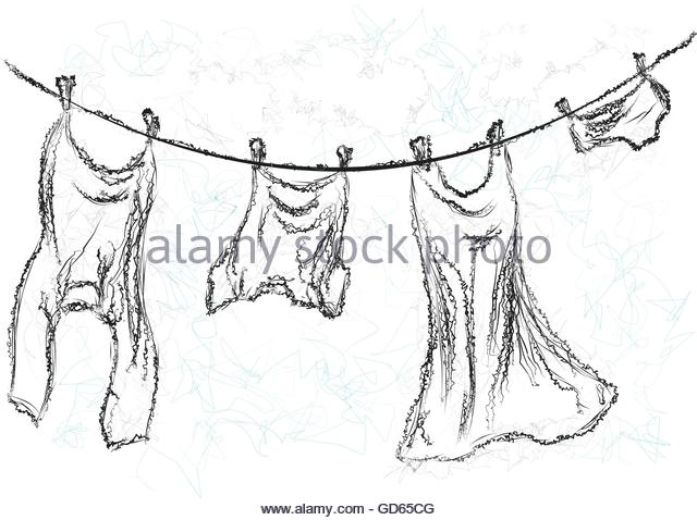 640x478 Hanging Laundry On Washing Line Stock Vector Images