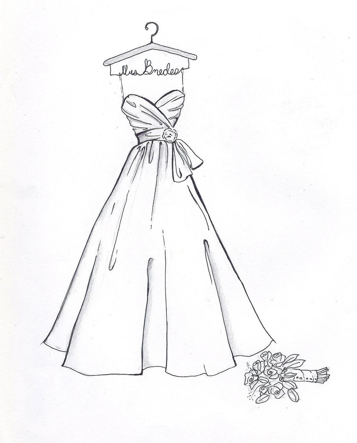 1208x1500 Drawn Wedding Dress Sketch