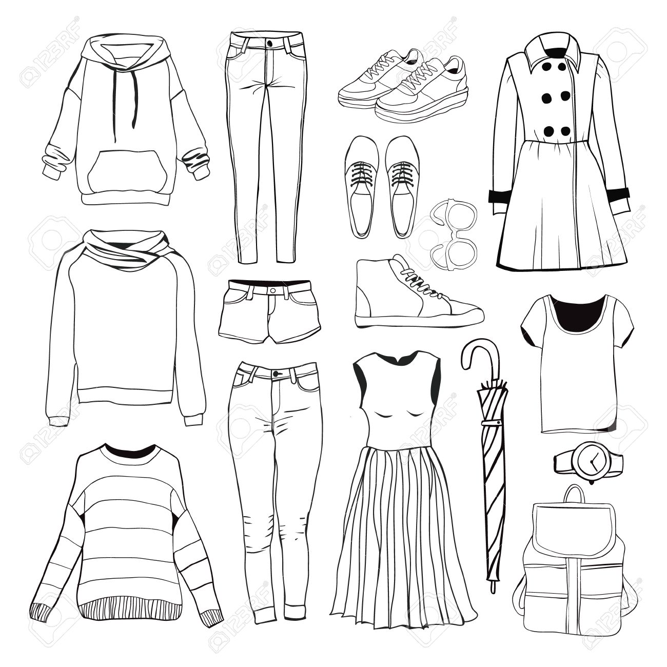 1300x1300 Set Of Women's Sport Clothes. Woman Clothing Set. Vector Hand