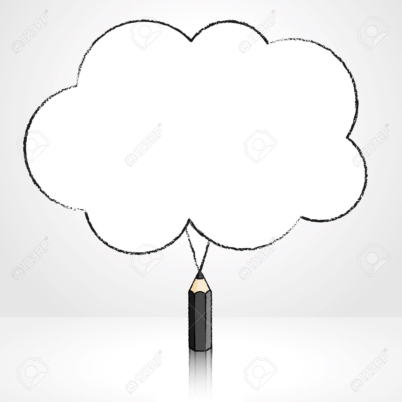 1300x1300 Black Pencil With Reflection Drawing Fluffy Cloud Shaped Speech
