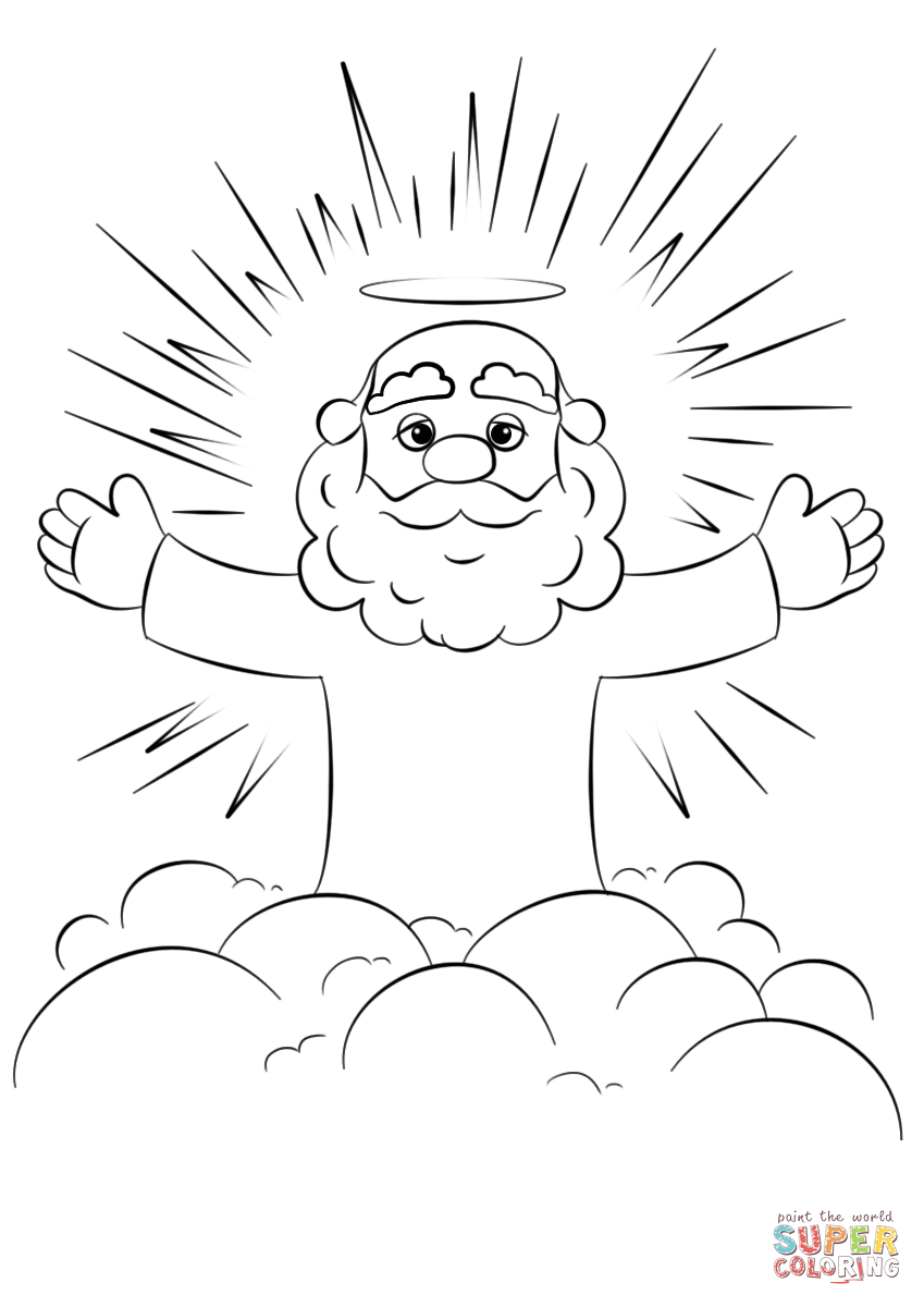 849x1200 Cartoon God On A Cloud Coloring Page Free Printable Coloring Pages