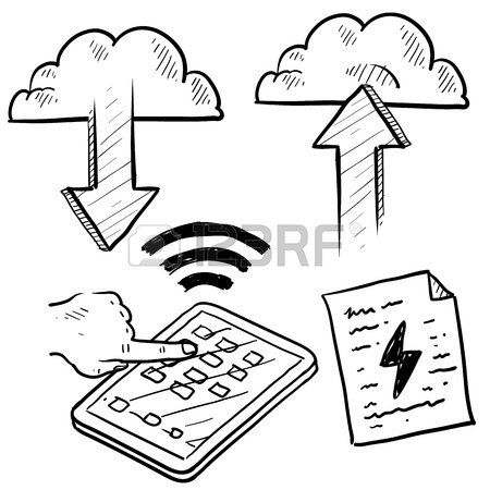 450x450 Doodle Style Cloud Computing Illustration Showing Data Being