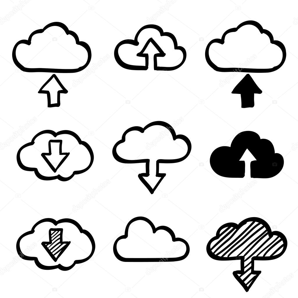 1024x1024 Hand Draw Doodle Cloud Shapes Collection. Icons For Computing Web
