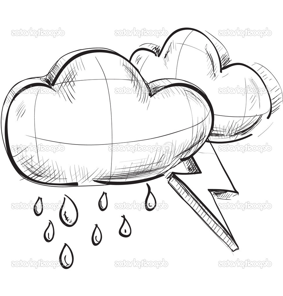 980x1024 Sketch Of Cloud Sketch Weather Icons Two Clouds With Lightnings