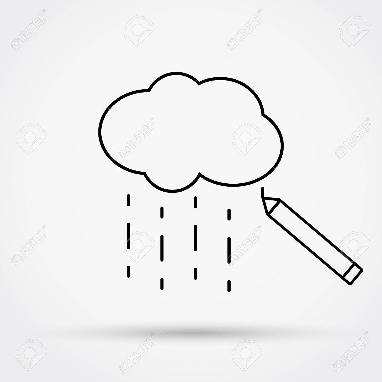 1300x1300 Pencil Drawing Cloud With Rain. Outline Simple Flat Icon. Vector