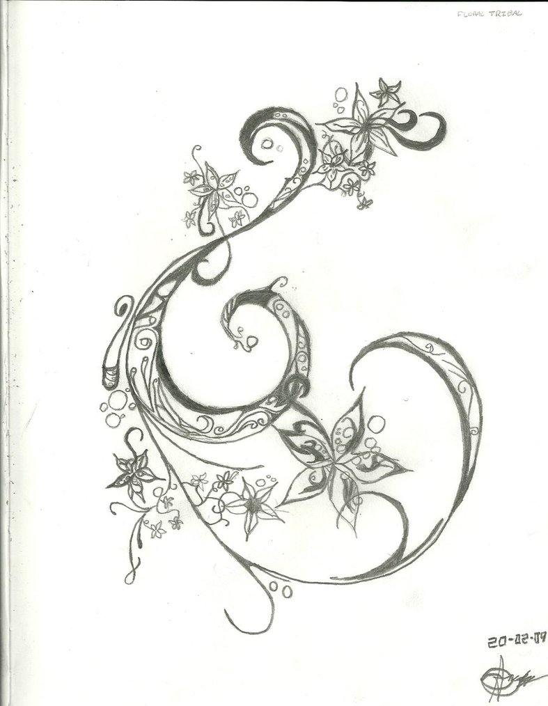 787x1014 Swirl And Flower Tattoo Design