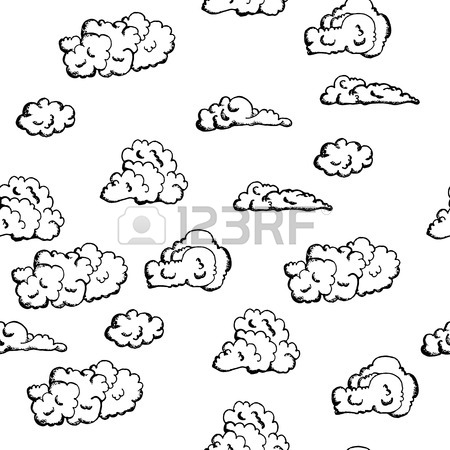 450x450 Hand Drawn, Seamless Background With White Clouds In Vintage