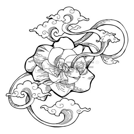 450x450 Oriental Withe Cloud Ornament Set Design With Pen Drawing Line