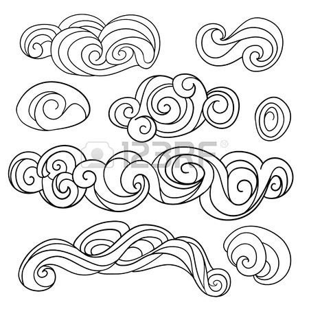 450x450 Weather Twirl Clouds Icons Set. Sketch Vector Hand Drawn