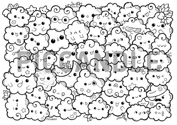 570x403 Clouds Doodle Coloring Page Printable Cutekawaii Coloring