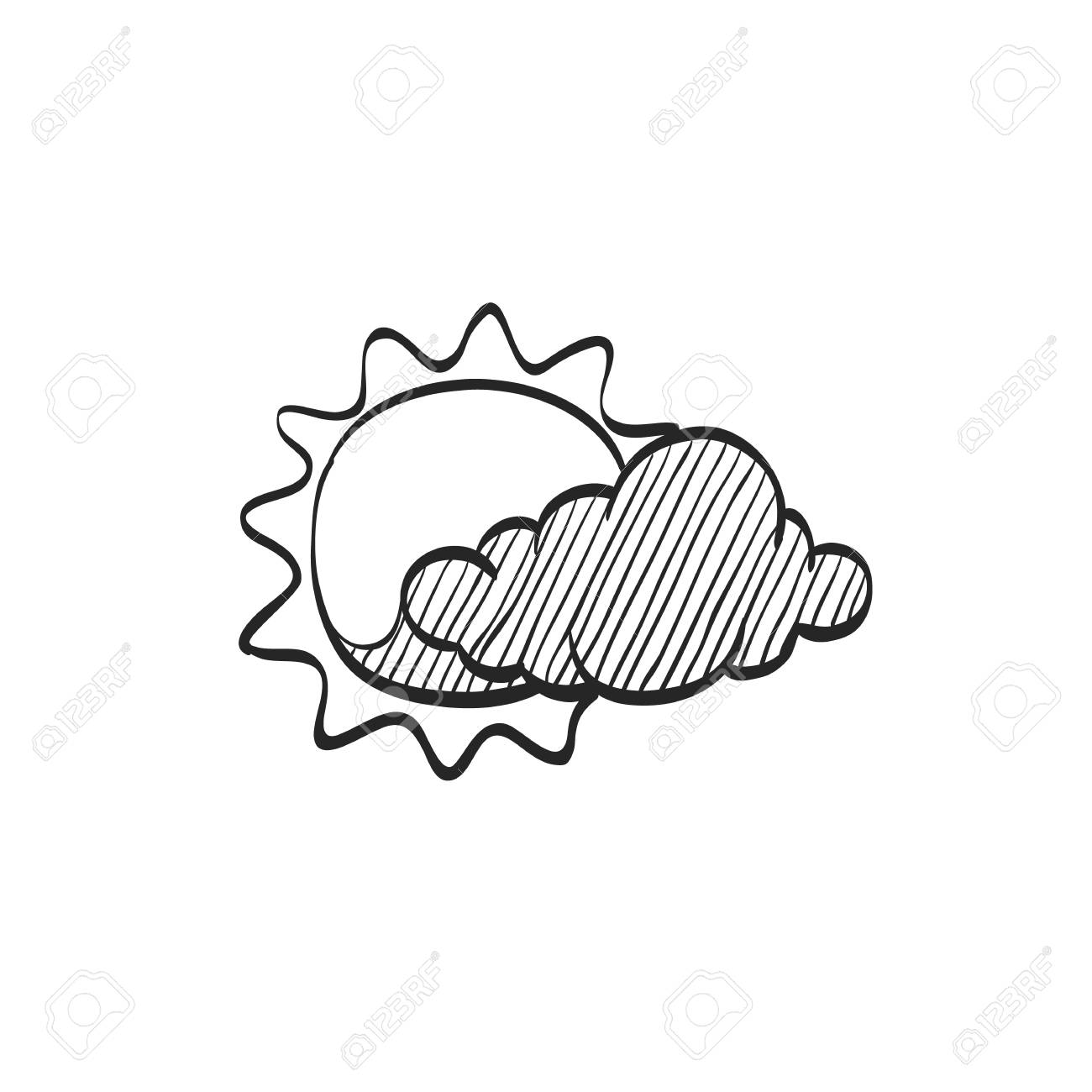 1300x1300 Weather Forecast Partly Cloudy Icon In Doodle Sketch Lines