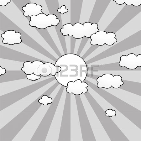 450x450 Cartoon With Clouds, Sun Rays And Flying Birds In The Sky Royalty