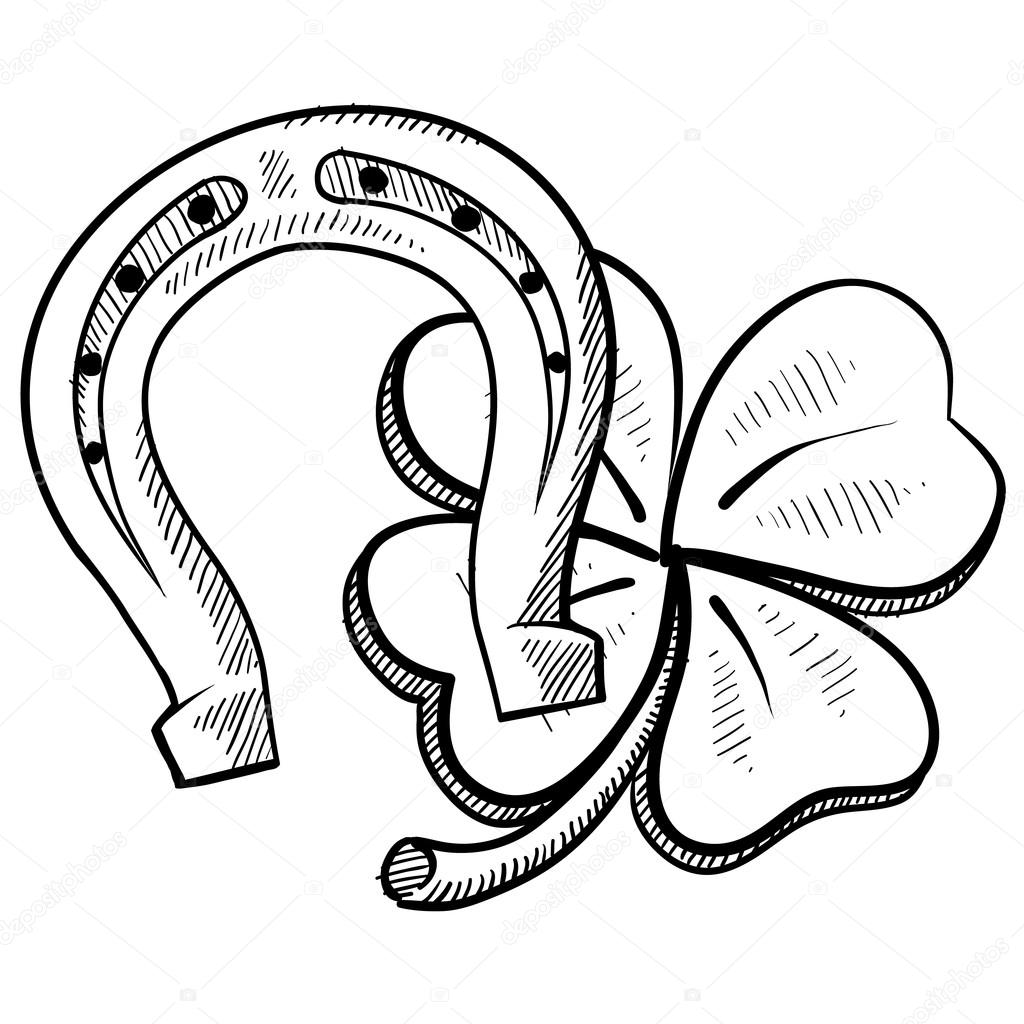 1024x1024 Lucky Horseshoe And Clover Sketch Stock Vector Lhfgraphics
