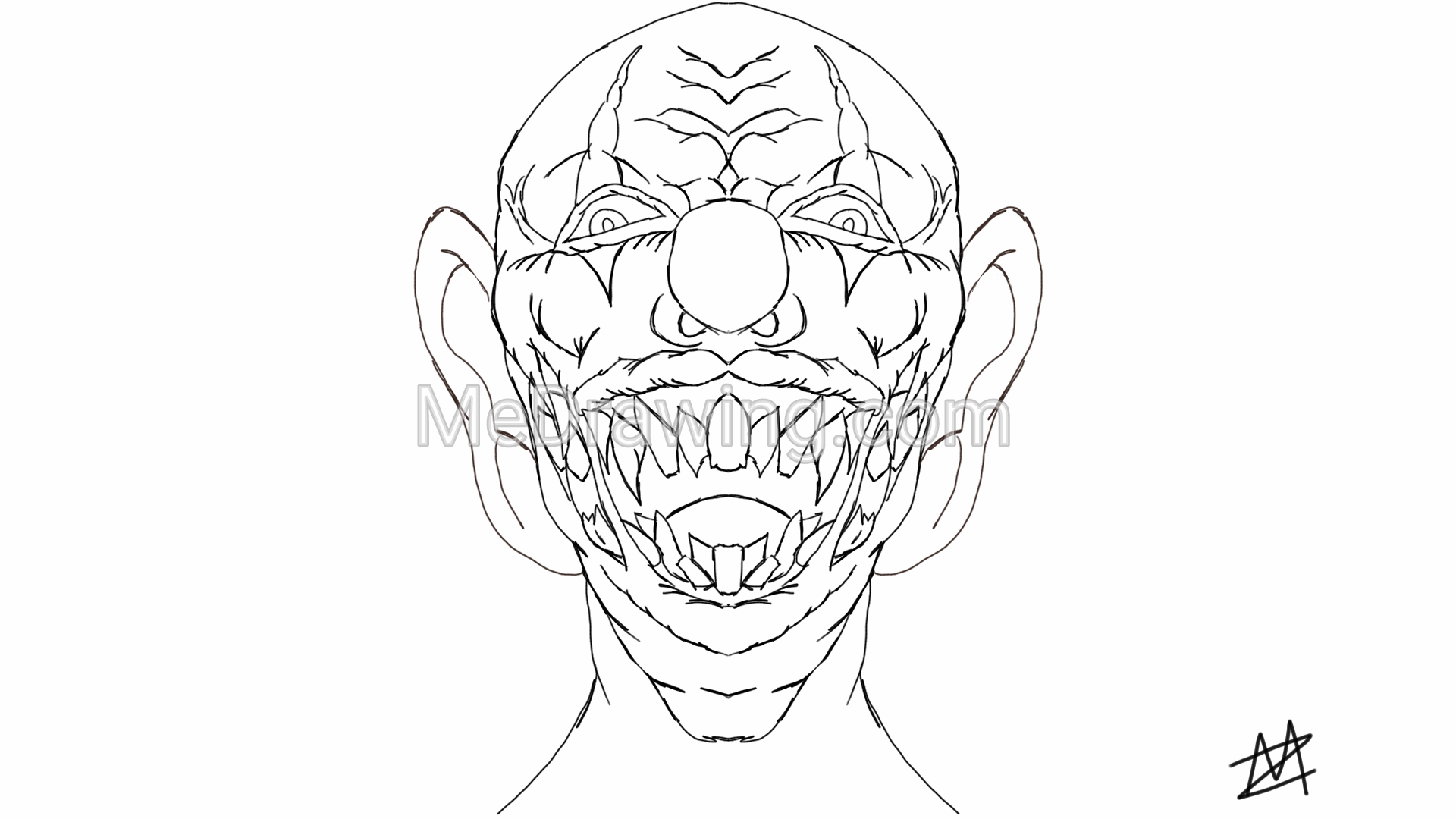 1920x1080 Crazy Clown Ink Drawing