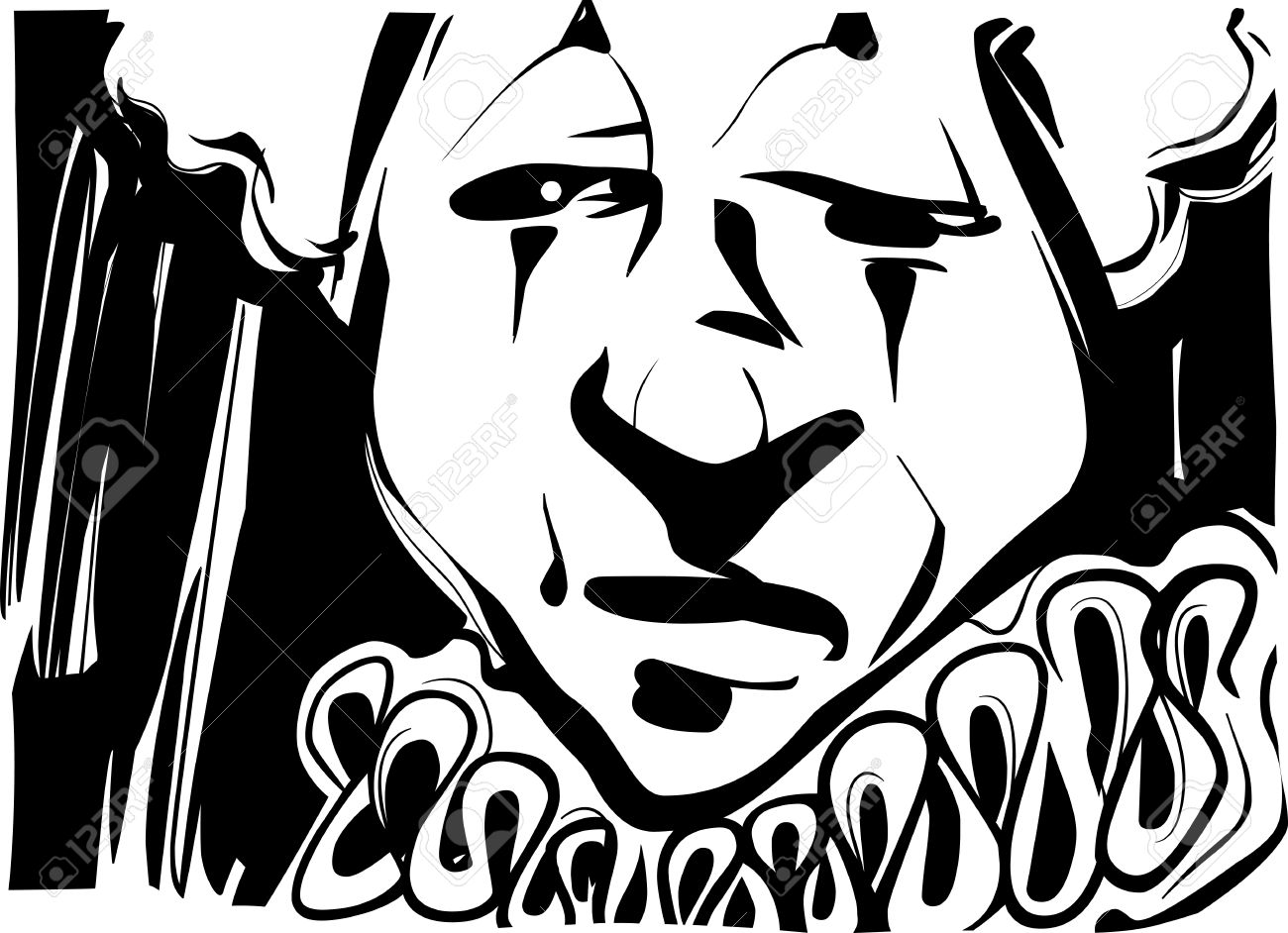 1300x942 Black And White Sketch Drawing Illustration Of Sad Clown Face