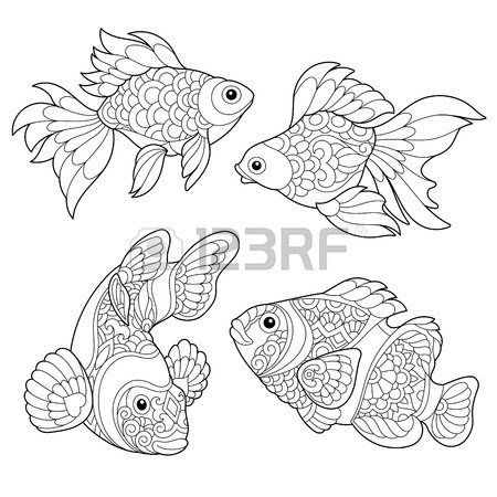 450x450 Coloring Page Of Underwater World. Clown Fish On The Background
