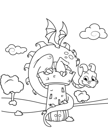 371x480 Cute Dragon Sitting On Tower Coloring Page Free Printable