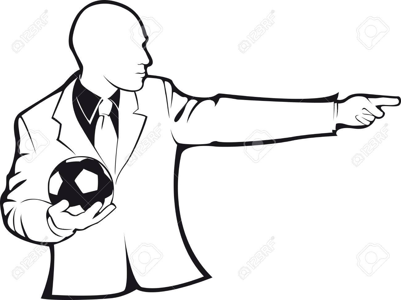 1300x972 Coach With A Soccer Ball. Vector Contour On White Royalty Free