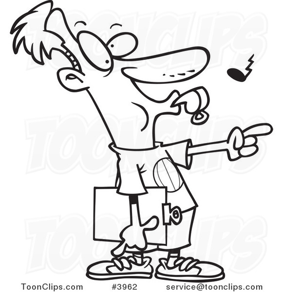 581x600 Cartoon Black And White Line Drawing Of A Basketball Coach